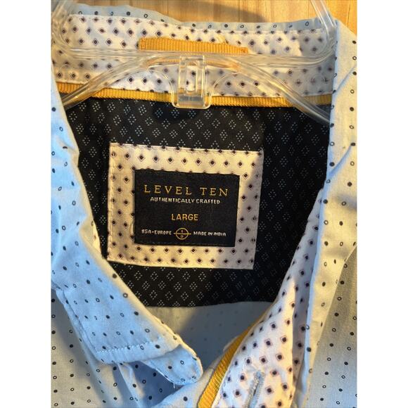 Level Ten Men's L Blue Polka Dot Button Down Long Sleeve Cotton Shirt - Picture 3 of 16